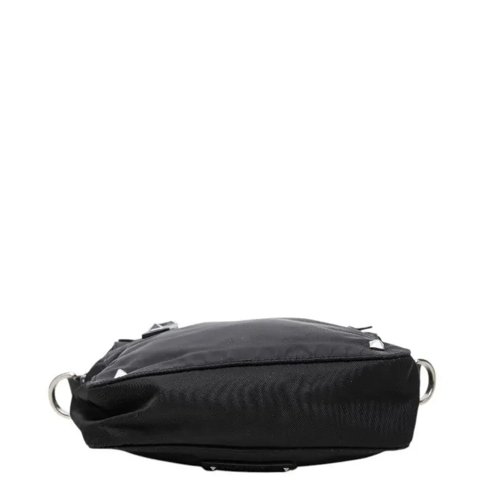 Valentino Nylon Logo Studs Shoulder Bag Black
